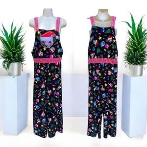 Christmas Cat Overalls Velour cozy Stretch Jumpsuit Size M Cozy Holiday ASO Gwen
